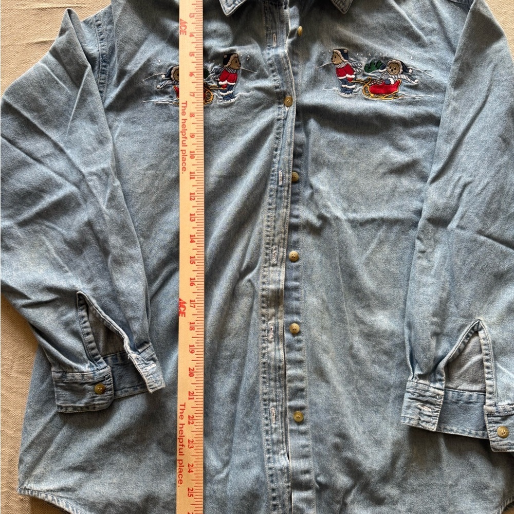 Vintage Christmas Denim Button-Up Shirt with Embroidery - Picture 5 of 9